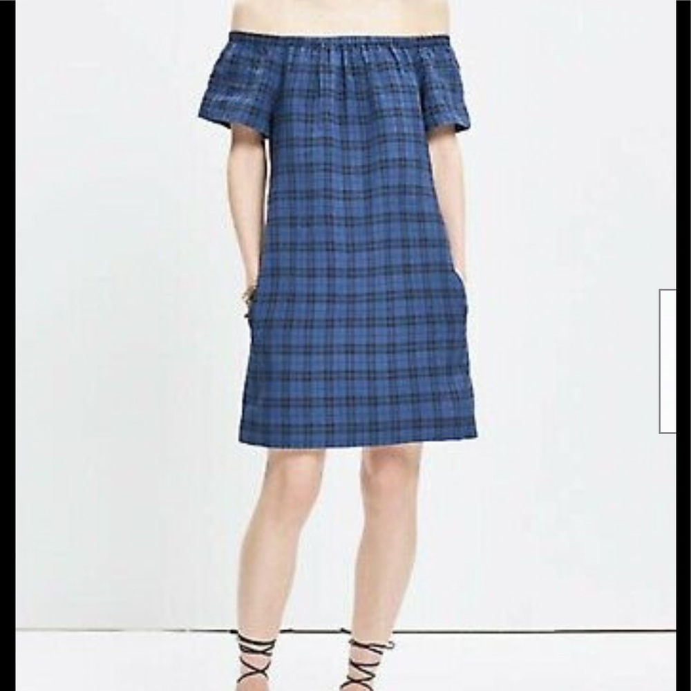 Madewell off the shoulder plaid dress size 6❤️❤️❤️❤️